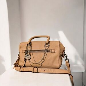 Tan Leather Handbag with Chain Detail